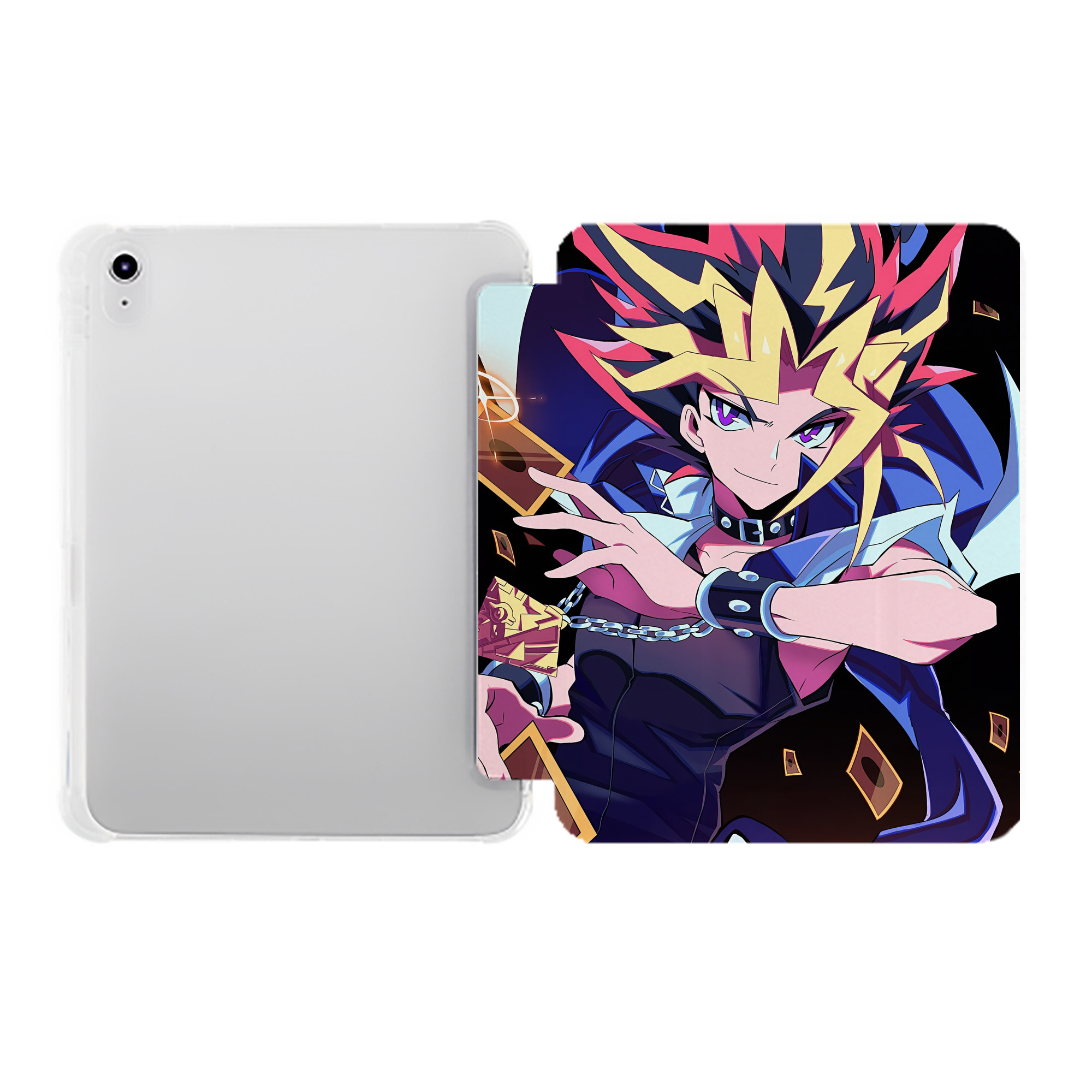 （画像用） 遊☆戯☆王 Yu-Gi-Oh! IPad ケース ペン収納付き 三つ折りスタンド PUレザー×シリコン 対応機種9.5/10.5/10.9インチ